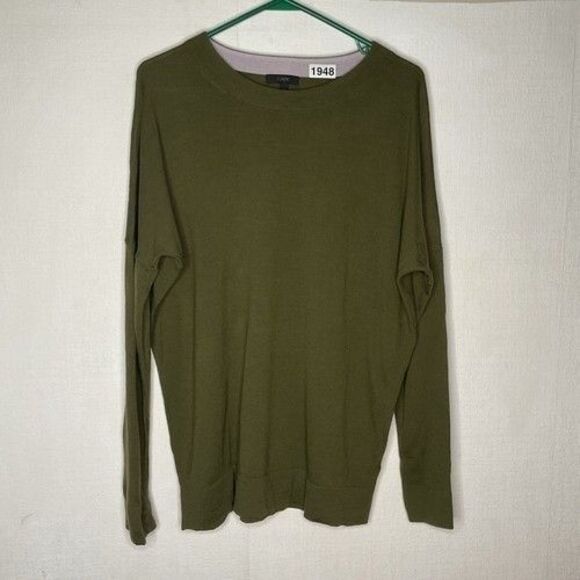 J. Crew 100% Merino Wool CrewNeck Sweater Women Size Medium Olive Green Oversize - Picture 8 of 10